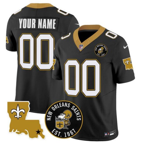 Men's New Orleans Saints Customized Black F.U.S.E. EST. 1967 Patch Vapor Stitched Jersey1 - Custom Name
