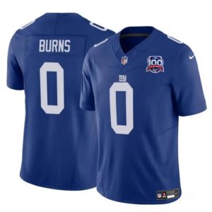 Men's New York Giants #0 Brian Burns Blue 2024 F.U.S.E. 100TH Season Patch Vapor Untouchable Limited Stitched Jersey - Custom Name