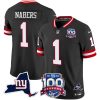 Men's New York Giants #1 Malik Nabers Black 2024 F.U.S.E. 100th Season And State Patch Vapor Limited Stitched Football Jersey - Custom Name