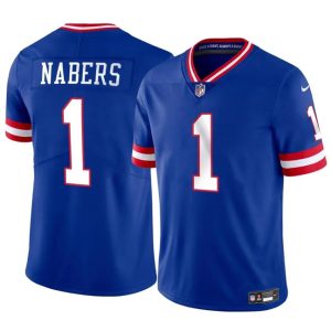 Men's New York Giants #1 Malik Nabers Blue 2024 Draft Throwback Vapor Untouchable Limited Stitched Jersey - Custom Name