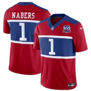 Men's New York Giants #1 Malik Nabers Red 2024 F.U.S.E. Alternate 100TH Season Patch Vapor Untouchable Limited Stitched Jersey - Custom Name