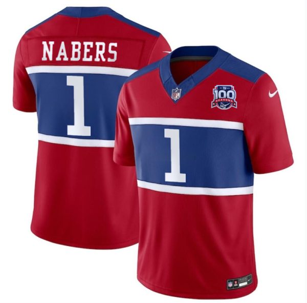 Men's New York Giants #1 Malik Nabers Red 2024 F.U.S.E. Alternate 100TH Season Patch Vapor Untouchable Limited Stitched Jersey - Custom Name