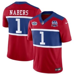 Men's New York Giants #1 Malik Nabers Red 2024 F.U.S.E. With Draft Patch Alternate 100TH Season Patch Vapor Untouchable Limited Stitched Jersey - Custom Name
