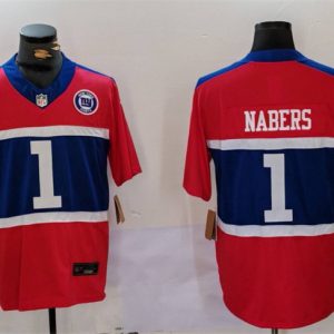 Men's New York Giants #1 Malik Nabers Red 2024 F.U.S.E. With Patch Vapor Untouchable Limited Stitched Jersey - Custom Name