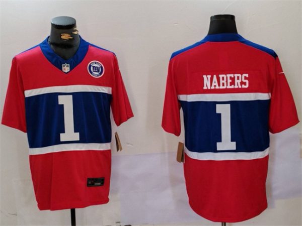 Men's New York Giants #1 Malik Nabers Red 2024 F.U.S.E. With Patch Vapor Untouchable Limited Stitched Jersey - Custom Name