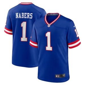 Men's New York Giants #1 Malik Nabers Royal Classic Football Stitched Game Jersey - Custom Name