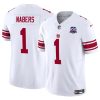 Men's New York Giants #1 Malik Nabers White 2024 Draft F.U.S.E. 100TH Season Patch Vapor Untouchable Limited Stitched Jersey - Custom Name