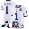 Men's New York Giants #1 Malik Nabers White 2024 F.U.S.E. 100th Season And State Patch Vapor Limited Stitched Football Jersey - Custom Name