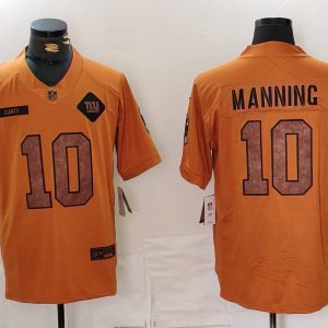 Men's New York Giants #10 Eli Manning 2023 Brown Salute To Service Limited Stitched Football Jersey - Custom Name