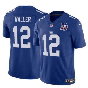 Men's New York Giants #12 Darren Waller Blue 2024 F.U.S.E. 100TH Season Patch Vapor Untouchable Limited Stitched Jersey - Custom Name