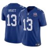 Men's New York Giants #13 Jalin Hyatt Blue 2024 F.U.S.E. 100TH Season Patch Vapor Untouchable Limited Stitched Jersey - Custom Name