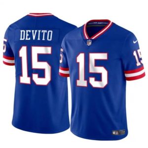 Men's New York Giants #15 Tommy DeVito Royal Throwback Limited Stitched Jersey - Custom Name