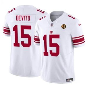 Men's New York Giants #15 Tommy DeVito White 2023 F.U.S.E. With John Madden Patch Vapor Limited Stitched Football Jersey - Custom Name