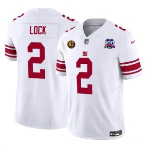 Men's New York Giants #2 Drew Lock White 2024 F.U.S.E. With John Madden Patch And 100TH Season Patch Vapor Untouchable Limited Stitched Jersey - Custom Name
