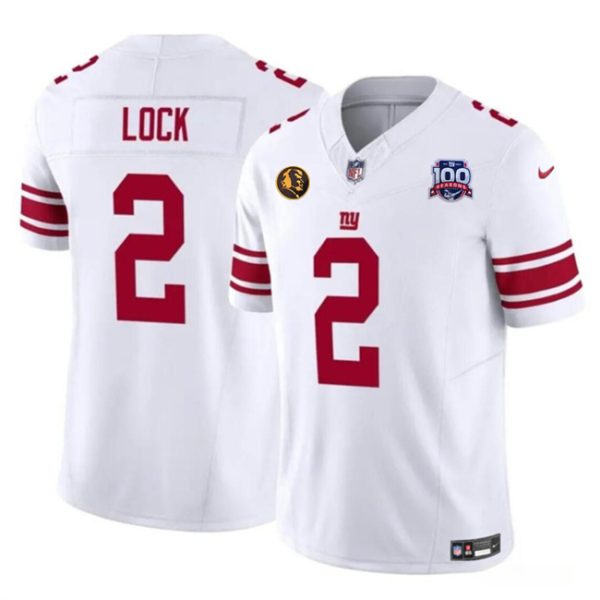 Men's New York Giants #2 Drew Lock White 2024 F.U.S.E. With John Madden Patch And 100TH Season Patch Vapor Untouchable Limited Stitched Jersey - Custom Name