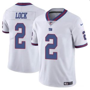 Men's New York Giants #2 Drew Lock White Limited Stitched Jersey - Custom Name