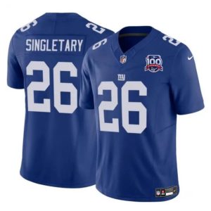 Men's New York Giants #26 Devin Singletary Blue 2024 F.U.S.E. 100TH Season Patch Vapor Untouchable Limited Stitched Jersey - Custom Name