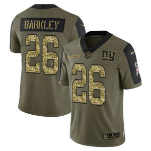 Men's New York Giants #26 Saquon Barkley 2021 Olive Camo Salute To Service Limited Stitched Jersey - Custom Name