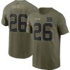 Men's New York Giants #26 Saquon Barkley 2021 Olive Salute To Service Legend Performance T-Shirt - Custom Name