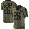 Men's New York Giants #26 Saquon Barkley 2021 Olive Salute To Service Limited Stitched Jersey - Custom Name