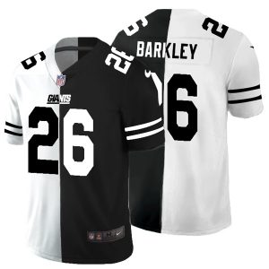 Men's New York Giants #26 Saquon Barkley Black & White NFL Split Stitched Jersey - Custom Name