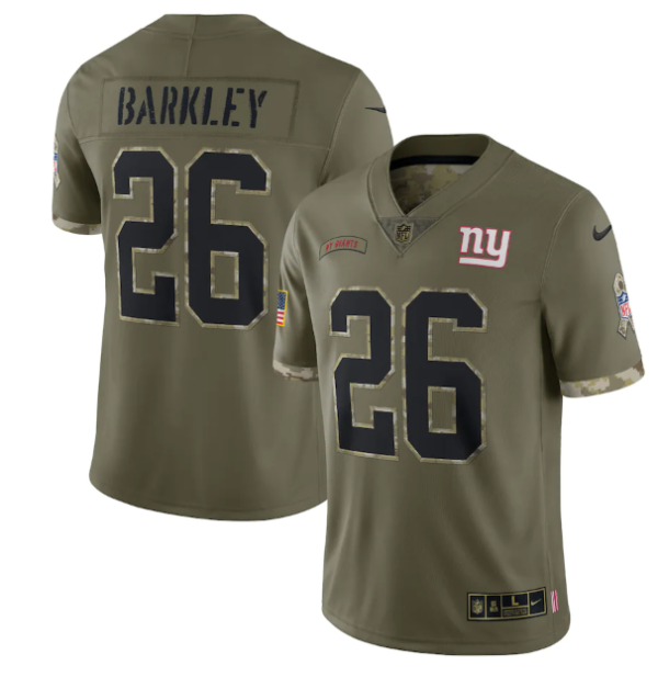 Men's New York Giants #26 Saquon Barkley Olive 2022 Salute To Service Limited Stitched Jersey - Custom Name