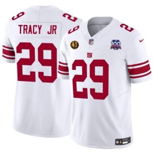 Men's New York Giants #29 Tyrone Tracy Jr. White 2024 F.U.S.E. With John Madden Patch And 100TH Season Patch Vapor Untouchable Limited Stitched Jersey - Custom Name