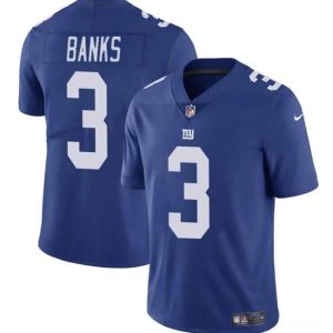 Men's New York Giants #3 Deonte Banks Blue Vapor Untouchable Limited Stitched Jersey - Custom Name