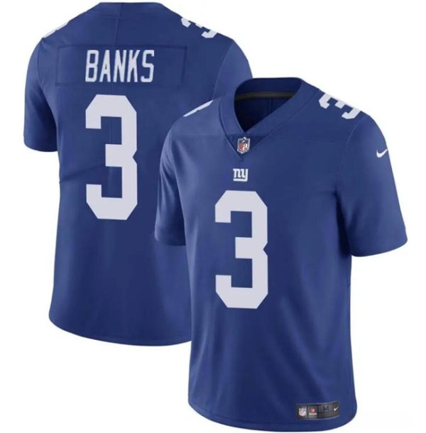 Men's New York Giants #3 Deonte Banks Blue Vapor Untouchable Limited Stitched Jersey - Custom Name