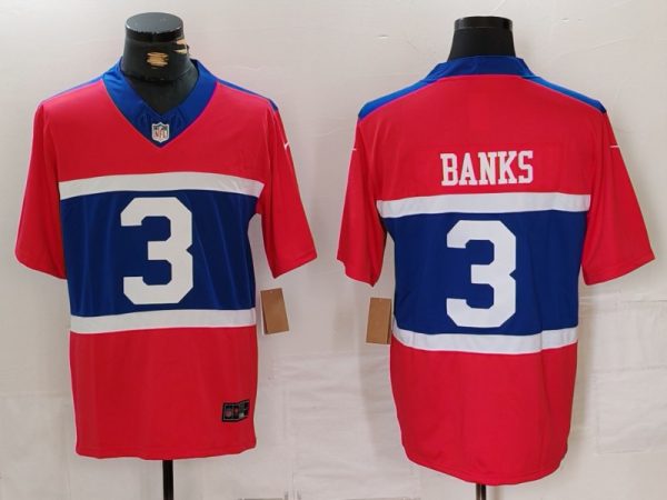 Men's New York Giants #3 Deonte Banks Century Red Alternate Vapor F.U.S.E. Limited Stitched Football Jersey - Custom Name
