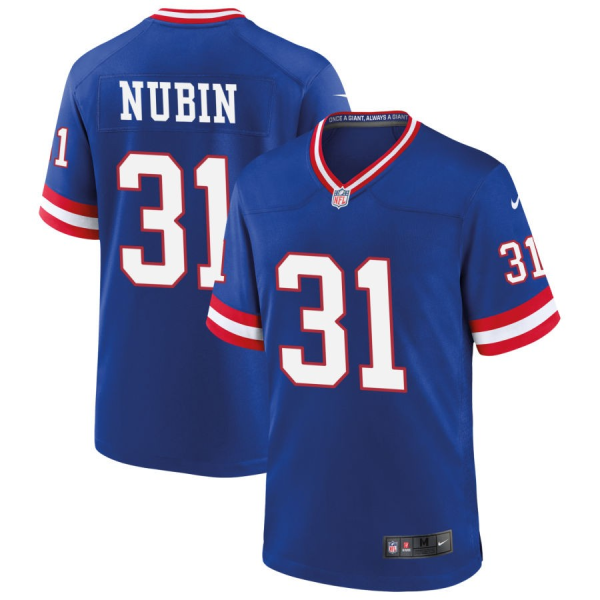 Men's New York Giants #31 Tyler Nubin Royal Classic Football Stitched Game Jersey - Custom Name