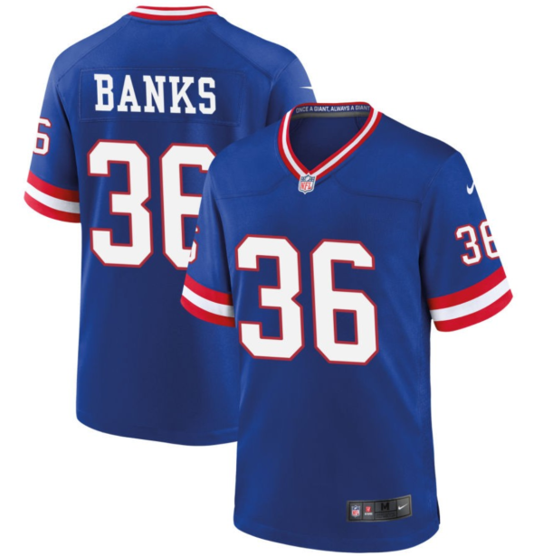 Men's New York Giants #36 Deonte Banks Royal Classic 2023 Draft Stitched Game Jersey - Custom Name