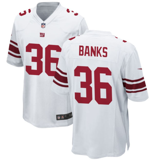 Men's New York Giants #36 Deonte Banks White 2023 Draft Stitched Game Jersey - Custom Name