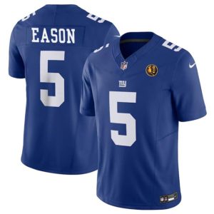 Men's New York Giants #5 Jacob Eason Blue 2023 F.U.S.E. With John Madden Patch Vapor Limited Stitched Football Jersey - Custom Name