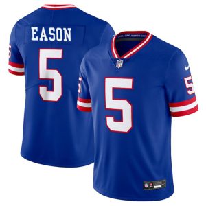 Men's New York Giants #5 Jacob Eason Royal Throwback Limited Stitched Jersey - Custom Name