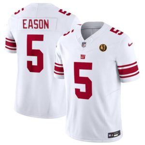 Men's New York Giants #5 Jacob Eason White 2023 F.U.S.E. With John Madden Patch Vapor Limited Stitched Football Jersey - Custom Name