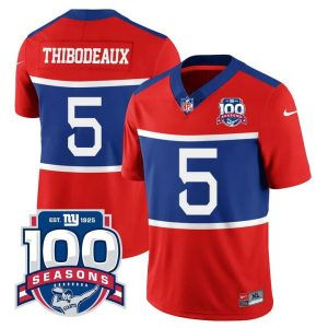 Men's New York Giants #5 Kayvon Thibodeaux Century Red 100TH Season Commemorative Patch Limited Stitched Football Jersey - Custom Name