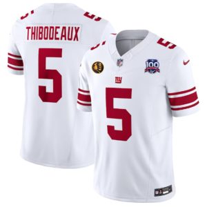 Men's New York Giants #5 Kayvon Thibodeaux White 2024 F.U.S.E. With John Madden Patch And 100TH Season Patch Vapor Untouchable Limited Stitched Jersey - Custom Name