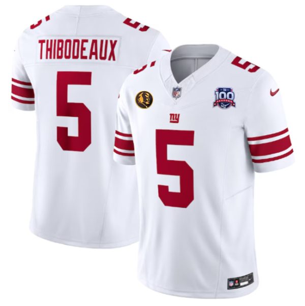 Men's New York Giants #5 Kayvon Thibodeaux White 2024 F.U.S.E. With John Madden Patch And 100TH Season Patch Vapor Untouchable Limited Stitched Jersey - Custom Name