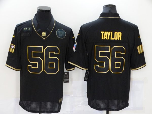Men's New York Giants #56 Lawrence Taylor 2020 Black Gold Salute To Service Limited Stitched Jersey - Custom Name