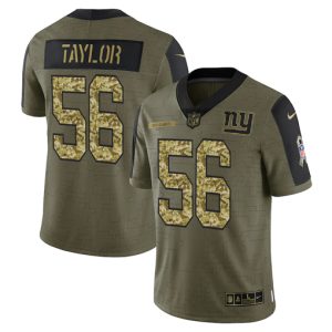 Men's New York Giants #56 Lawrence Taylor 2021 Olive Camo Salute To Service Limited Stitched Jersey - Custom Name