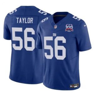 Men's New York Giants #56 Lawrence Taylor Blue 2024 F.U.S.E. 100TH Season Patch Vapor Untouchable Limited Stitched Jersey - Custom Name