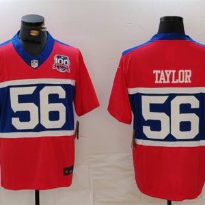 Men's New York Giants #56 Lawrence Taylor Century Red 100TH Season Commemorative Patch Limited Stitched Football Jersey - Custom Name