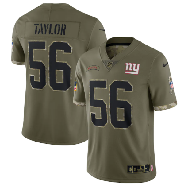 Men's New York Giants #56 Lawrence Taylor Olive 2022 Salute To Service Limited Stitched Jersey - Custom Name