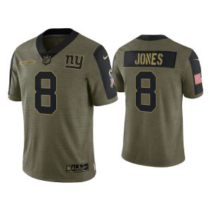 Men's New York Giants #8 Daniel Jones 2021 Olive Salute To Service Limited Stitched Jersey - Custom Name