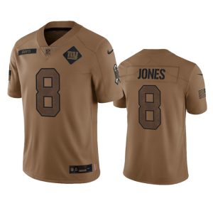 Men's New York Giants #8 Daniel Jones 2023 Brown Salute To Service Vapor Untouchable Limited Stitched Jersey - Custom Name