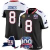Men's New York Giants #8 Daniel Jones Black 2024 F.U.S.E. With 4-Star C Patch 100th Season And State Patch Vapor Limited Alternate Stitched Football Jersey - Custom Name
