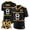 Men's New York Giants #8 Daniel Jones Black Gold 100TH Season Commemorative Patch Limited Stitched Football Jersey - Custom Name