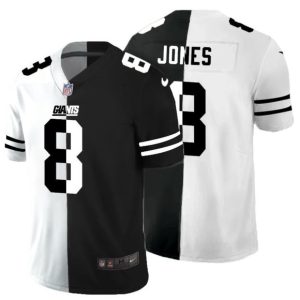 Men's New York Giants #8 Daniel Jones Black & White NFL Split Stitched Jersey - Custom Name