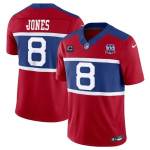 Men's New York Giants #8 Daniel Jones Red 2024 F.U.S.E. Alternate With 4-Star C Patch 100TH Season Patch Vapor Untouchable Limited Stitched Jersey - Custom Name